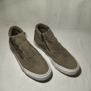 Men's High-Top Size 8 Side Zip Canvas Sneakers - Brown by Yoki